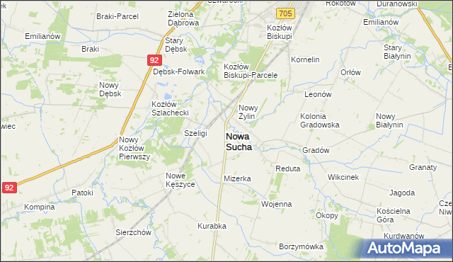 mapa Nowa Sucha powiat sochaczewski, Nowa Sucha powiat sochaczewski na mapie Targeo