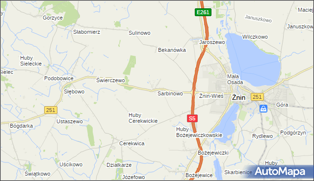 mapa Sarbinowo gmina Żnin, Sarbinowo gmina Żnin na mapie Targeo