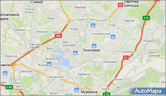 mapa Sosnowca, Sosnowiec na mapie Targeo