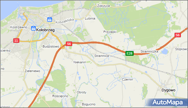 mapa Stramnica gmina Kołobrzeg, Stramnica gmina Kołobrzeg na mapie Targeo