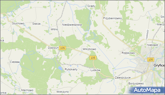 mapa Wilczkowo gmina Gryfice, Wilczkowo gmina Gryfice na mapie Targeo