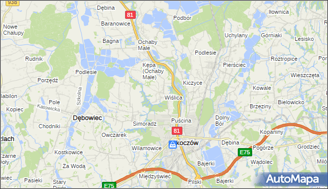 mapa Wiślica gmina Skoczów, Wiślica gmina Skoczów na mapie Targeo