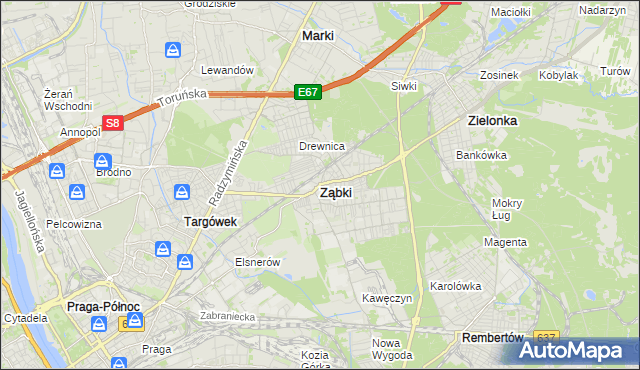 mapa Ząbki powiat wołomiński, Ząbki powiat wołomiński na mapie Targeo