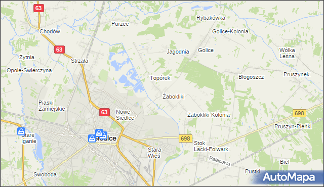 mapa Żabokliki gmina Siedlce, Żabokliki gmina Siedlce na mapie Targeo