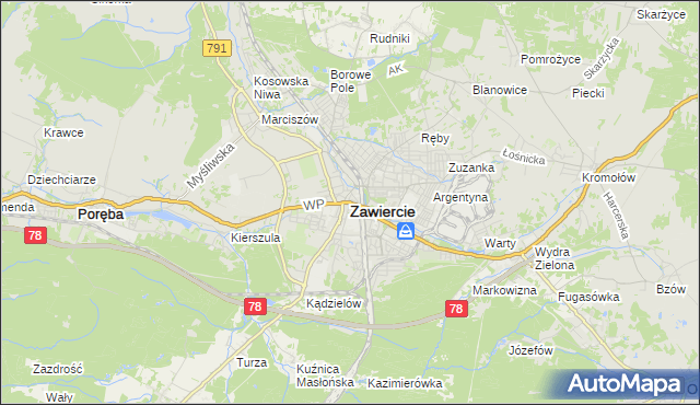 mapa Zawiercie, Zawiercie na mapie Targeo