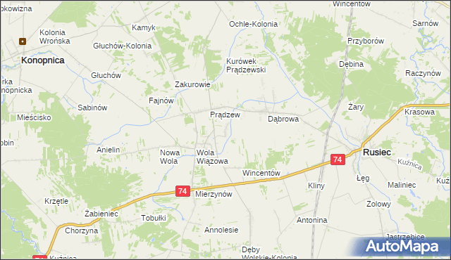 mapa Bolesławów gmina Rusiec, Bolesławów gmina Rusiec na mapie Targeo