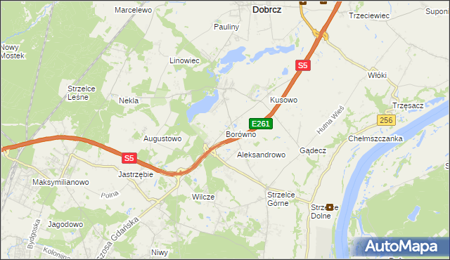 mapa Borówno gmina Dobrcz, Borówno gmina Dobrcz na mapie Targeo