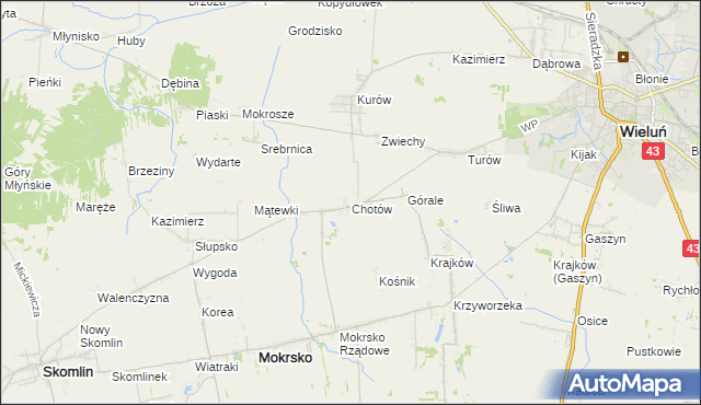 mapa Chotów gmina Mokrsko, Chotów gmina Mokrsko na mapie Targeo