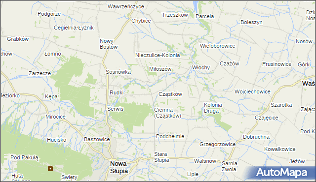 mapa Cząstków gmina Nowa Słupia, Cząstków gmina Nowa Słupia na mapie Targeo