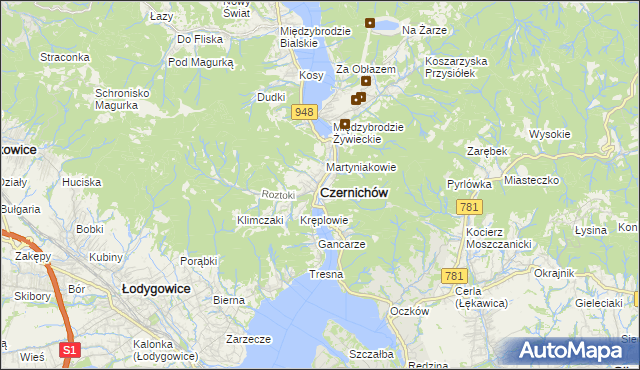 mapa Czernichów powiat żywiecki, Czernichów powiat żywiecki na mapie Targeo