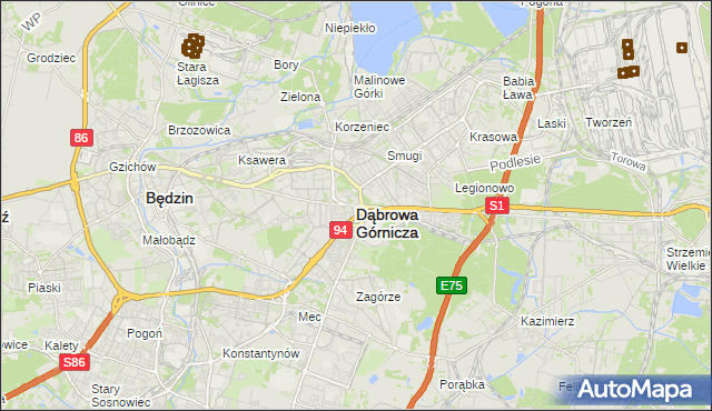 mapa Dąbrowa Górnicza, Dąbrowa Górnicza na mapie Targeo