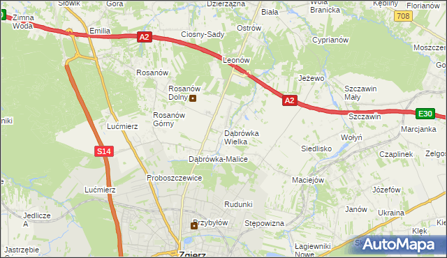 mapa Dąbrówka Wielka gmina Zgierz, Dąbrówka Wielka gmina Zgierz na mapie Targeo