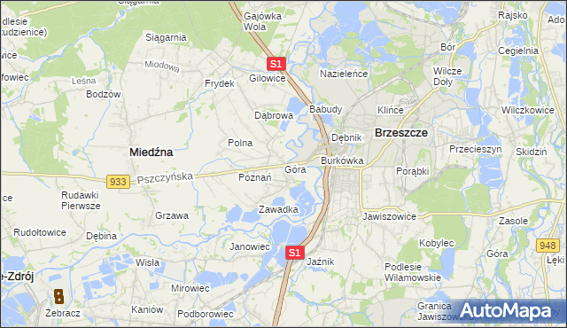 mapa Góra gmina Miedźna, Góra gmina Miedźna na mapie Targeo