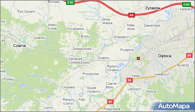 mapa Grabiny gmina Czarna, Grabiny gmina Czarna na mapie Targeo