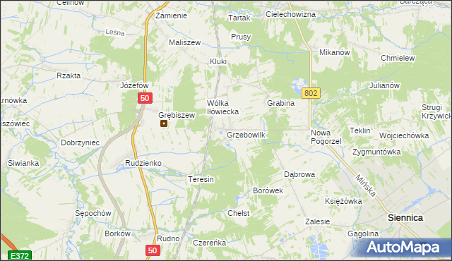 mapa Grzebowilk gmina Siennica, Grzebowilk gmina Siennica na mapie Targeo