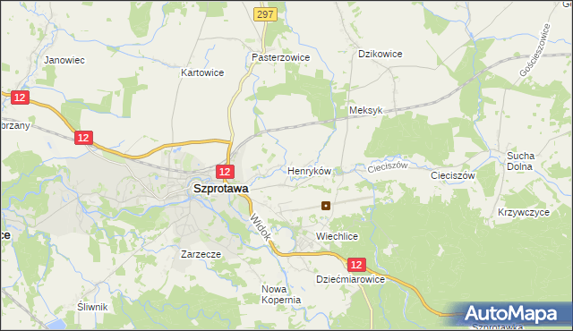 mapa Henryków gmina Szprotawa, Henryków gmina Szprotawa na mapie Targeo