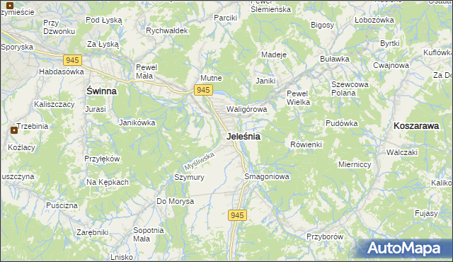 mapa Jeleśnia, Jeleśnia na mapie Targeo