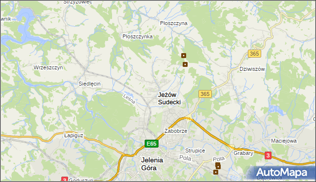 mapa Jeżów Sudecki, Jeżów Sudecki na mapie Targeo