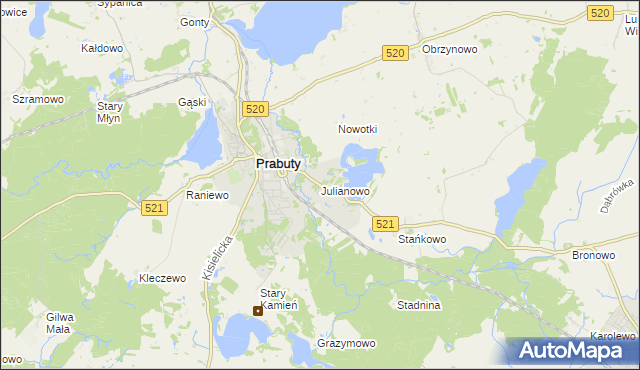 mapa Julianowo gmina Prabuty, Julianowo gmina Prabuty na mapie Targeo