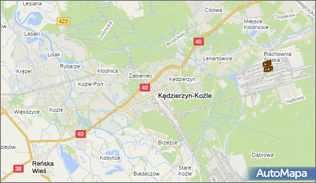 mapa Kędzierzyna-Koźle, Kędzierzyn-Koźle na mapie Targeo