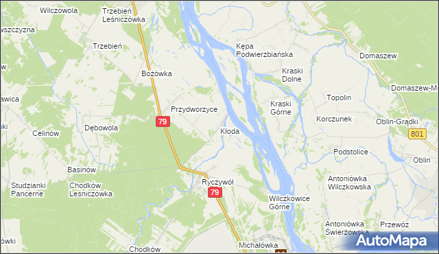 mapa Kłoda gmina Magnuszew, Kłoda gmina Magnuszew na mapie Targeo