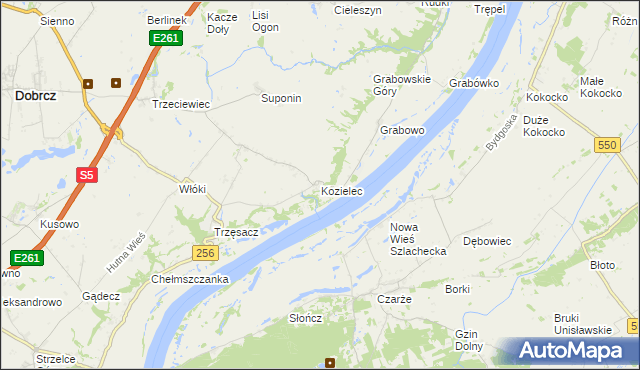 mapa Kozielec gmina Dobrcz, Kozielec gmina Dobrcz na mapie Targeo