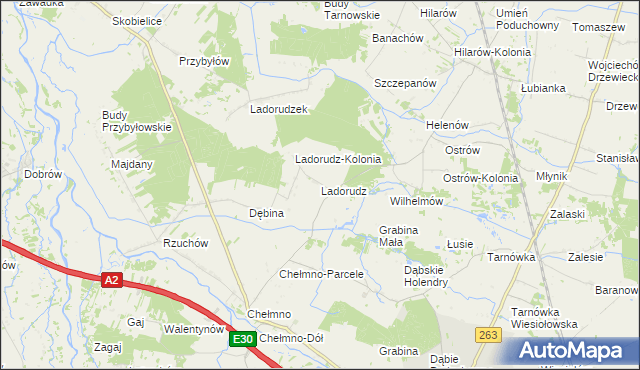 mapa Ladorudz gmina Dąbie, Ladorudz gmina Dąbie na mapie Targeo