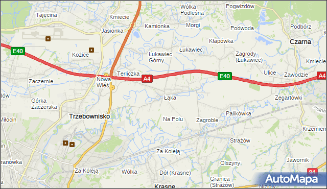 mapa Łąka gmina Trzebownisko, Łąka gmina Trzebownisko na mapie Targeo