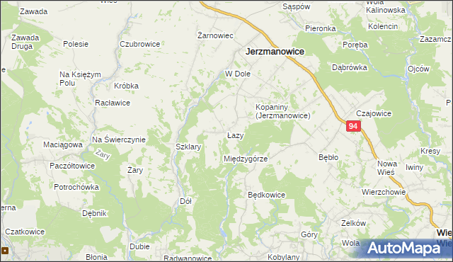 mapa Łazy gmina Jerzmanowice-Przeginia, Łazy gmina Jerzmanowice-Przeginia na mapie Targeo