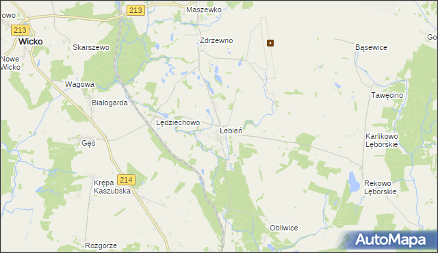 mapa Łebień gmina Nowa Wieś Lęborska, Łebień gmina Nowa Wieś Lęborska na mapie Targeo