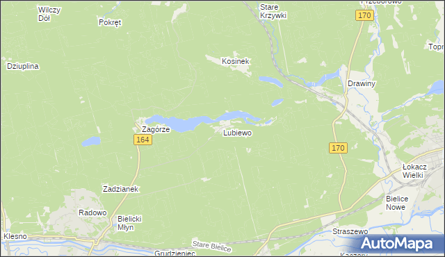 mapa Lubiewo gmina Drezdenko, Lubiewo gmina Drezdenko na mapie Targeo