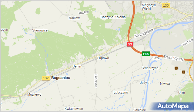 mapa Łupowo gmina Bogdaniec, Łupowo gmina Bogdaniec na mapie Targeo