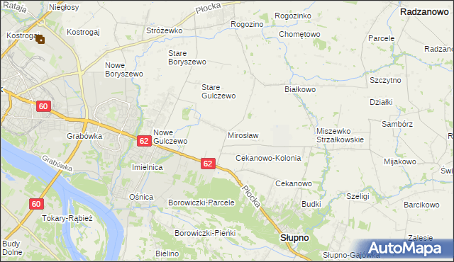 mapa Mirosław gmina Słupno, Mirosław gmina Słupno na mapie Targeo