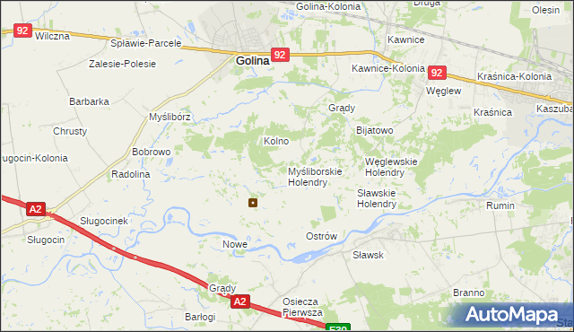 mapa Myśliborskie Holendry, Myśliborskie Holendry na mapie Targeo