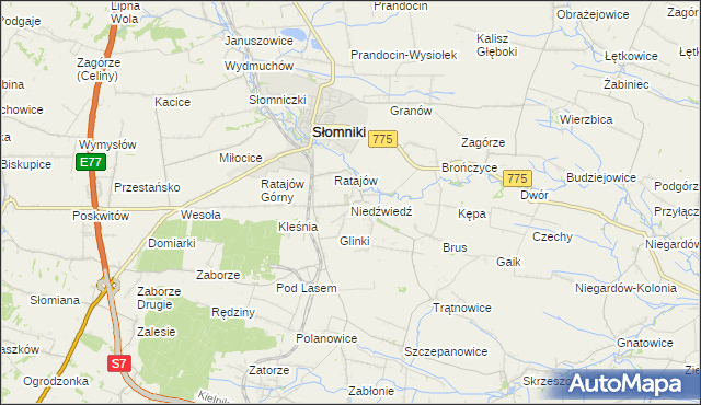 mapa Niedźwiedź gmina Słomniki, Niedźwiedź gmina Słomniki na mapie Targeo