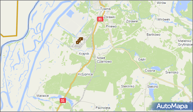 mapa Nowe Czarnowo gmina Gryfino, Nowe Czarnowo gmina Gryfino na mapie Targeo