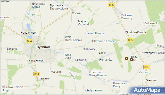 mapa Olszowiec gmina Bychawa, Olszowiec gmina Bychawa na mapie Targeo