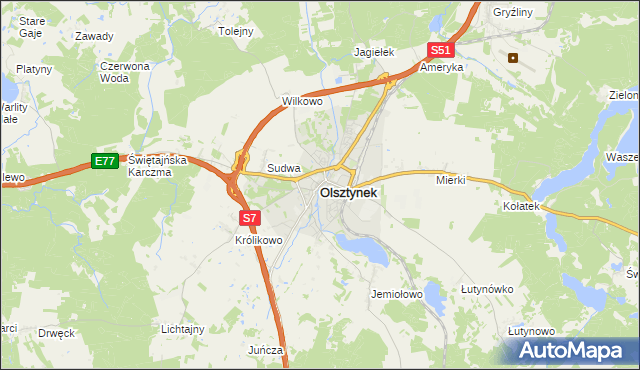 mapa Olsztynek, Olsztynek na mapie Targeo