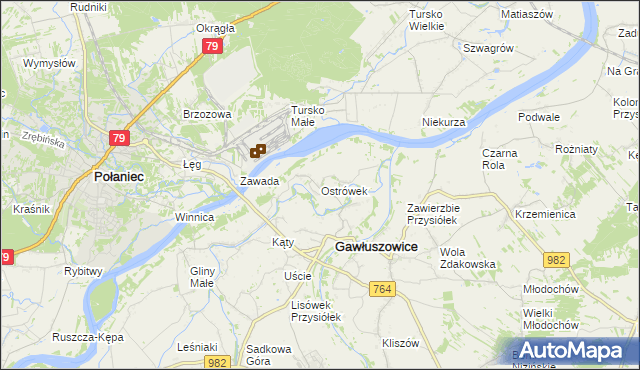 mapa Ostrówek gmina Gawłuszowice, Ostrówek gmina Gawłuszowice na mapie Targeo