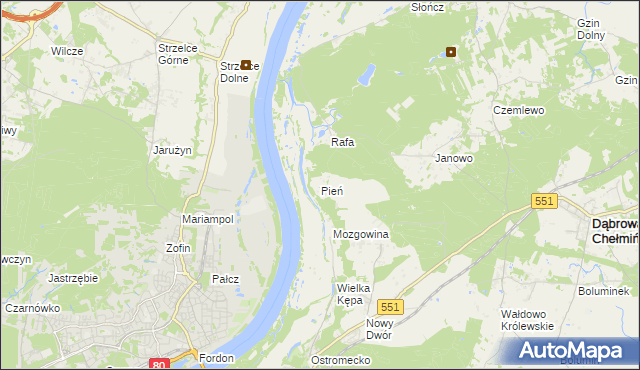 mapa Pień gmina Dąbrowa Chełmińska, Pień gmina Dąbrowa Chełmińska na mapie Targeo