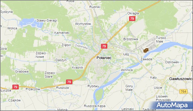 mapa Połaniec powiat staszowski, Połaniec powiat staszowski na mapie Targeo