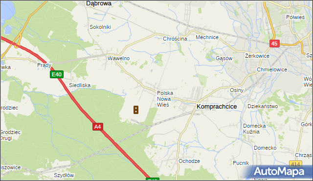 mapa Polska Nowa Wieś, Polska Nowa Wieś na mapie Targeo