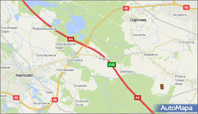 mapa Prądy gmina Dąbrowa, Prądy gmina Dąbrowa na mapie Targeo