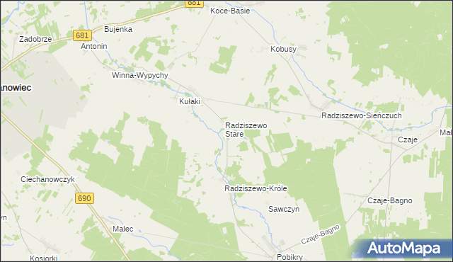 mapa Radziszewo-Sobiechowo, Radziszewo-Sobiechowo na mapie Targeo