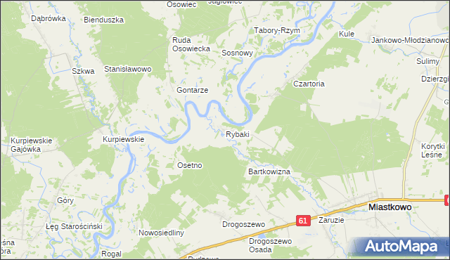 mapa Rybaki gmina Miastkowo, Rybaki gmina Miastkowo na mapie Targeo