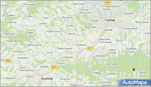 mapa Siedliska gmina Tuchów, Siedliska gmina Tuchów na mapie Targeo