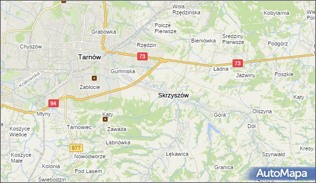 mapa Skrzyszów powiat tarnowski, Skrzyszów powiat tarnowski na mapie Targeo