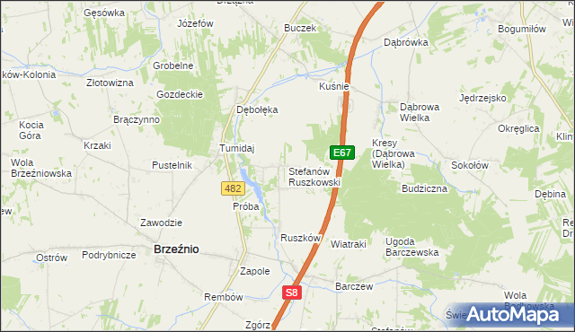 mapa Stefanów Ruszkowski, Stefanów Ruszkowski na mapie Targeo