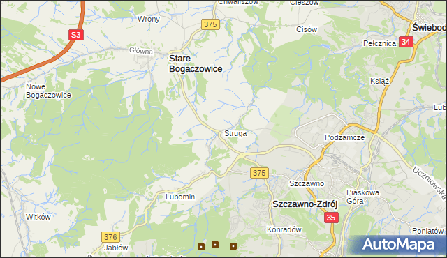 mapa Struga gmina Stare Bogaczowice, Struga gmina Stare Bogaczowice na mapie Targeo