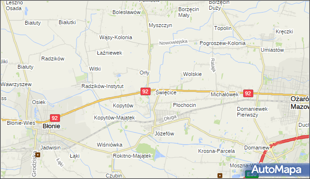 mapa Święcice gmina Ożarów Mazowiecki, Święcice gmina Ożarów Mazowiecki na mapie Targeo